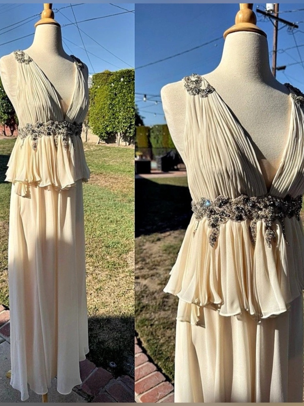Mandalay Rare Vintage Y2K Bridal Gown Jeweled Silk Chiffon Dress Size 4